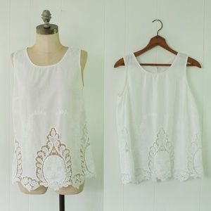 White Tank Top | White Embroidered Cut-Out Tank